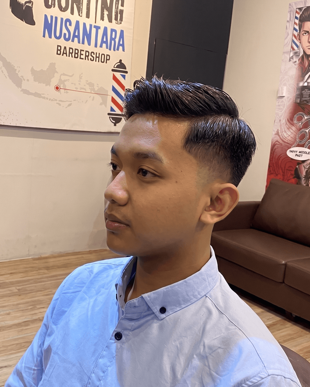 Hasil potongan rambut Modern Pompadour di Gunting Nusantara Makassar